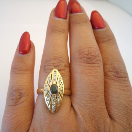 BAGUE MARQUISE SAPHIR ET DIAMANTS EN OR 18K