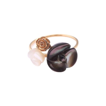 BAGUE EN OR 18K MOTIFS FLEURS EN NACRE