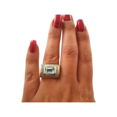 BAGUE EN OR 18K AIGUE MARINE DIAMANTS