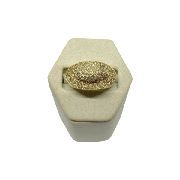 BAGUE OVALE EN OR 18K, DIAMANTS.