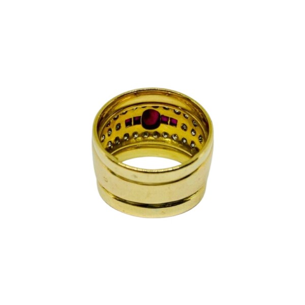 BAGUE JONC PLAT RUBIS ET DIAMANTS  EN OR 18K