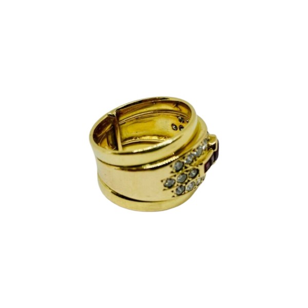 BAGUE JONC PLAT RUBIS ET DIAMANTS  EN OR 18K