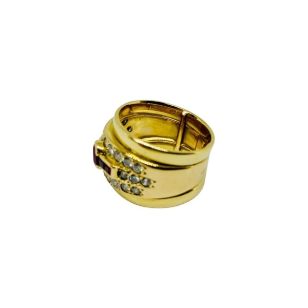 BAGUE JONC PLAT RUBIS ET DIAMANTS  EN OR 18K