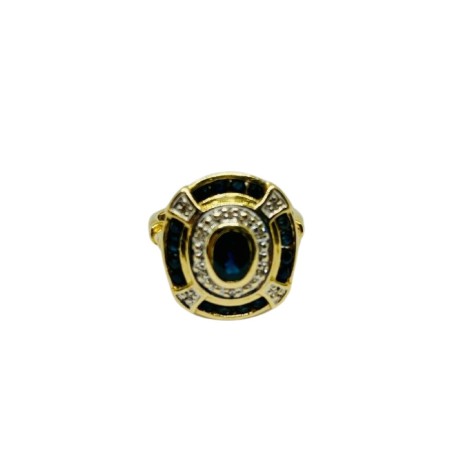 BAGUE OVALE SAPHIRS ET DIAMANTS EN OR 18K