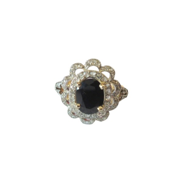 BAGUE SAPHIR ET DIAMANTS EN OR 18K