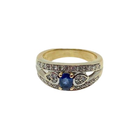 BAGUE SAPHIR ET DIAMANTS EN OR 18K