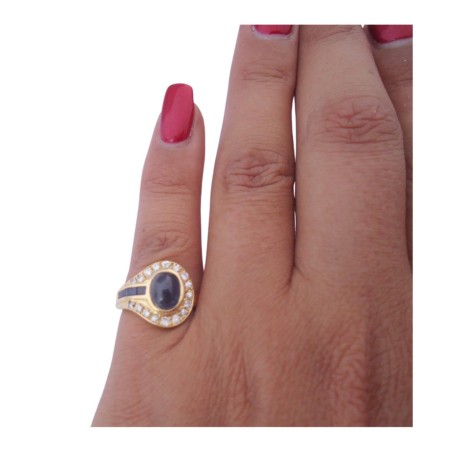 BAGUE SAPHIRS ET DIAMANTS EN OR 18K