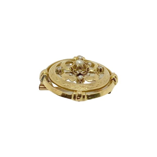 BROCHE RONDE ANCIENNE PERLES EN OR 18K