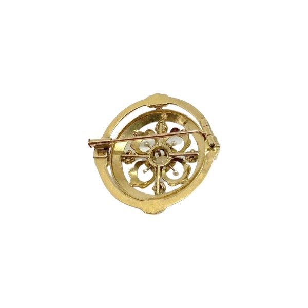 BROCHE RONDE ANCIENNE PERLES EN OR 18K