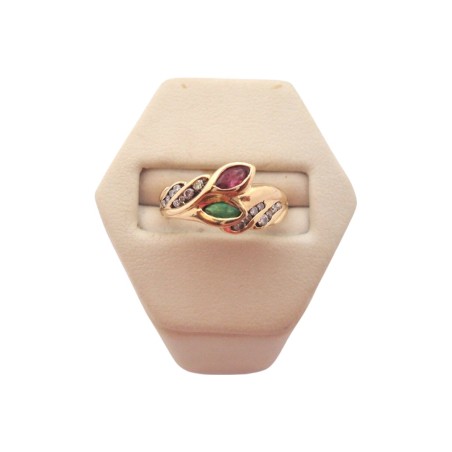 BAGUE RUBIS, ÉMERAUDE ET DIAMANTS EN OR 18K