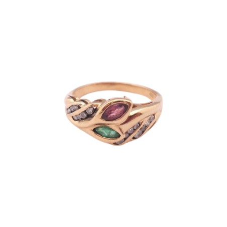 BAGUE RUBIS, ÉMERAUDE ET DIAMANTS EN OR 18K