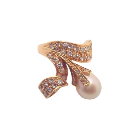 BAGUE PERLE DE CULTURE ET DIAMANTS EN OR 18K