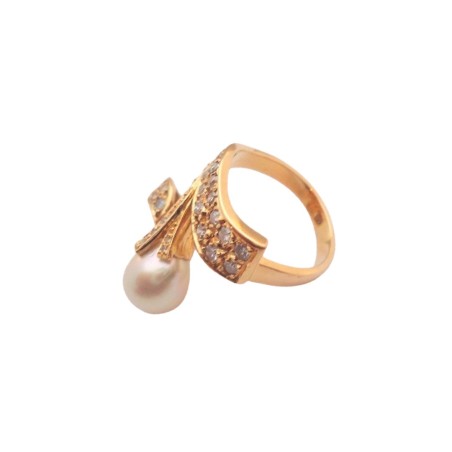 BAGUE PERLE DE CULTURE ET DIAMANTS EN OR 18K