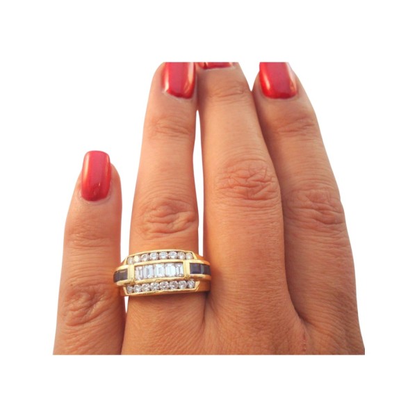 BAGUE SAPHIRS ET DIAMANTS EN OR 18K