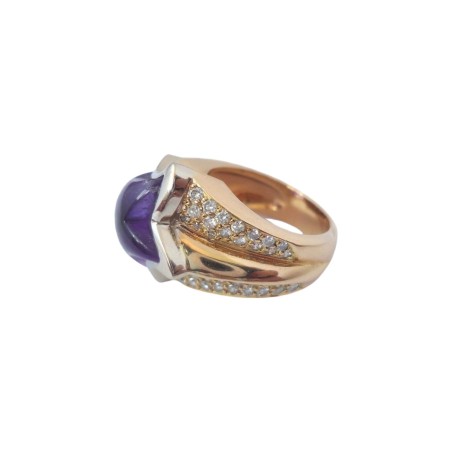 BAGUE ÉTOILE AMÉTHYSTE ET DIAMANTS EN OR 18K