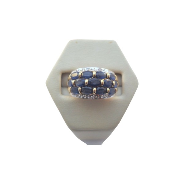 BAGUE JONC SAPHIRS ET DIAMANTS EN OR 18K