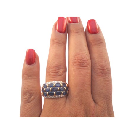 BAGUE JONC SAPHIRS ET DIAMANTS EN OR 18K