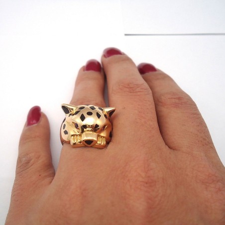 BAGUE PANTHERE EN OR 18K EMAIL ET AMÉTHYSTES