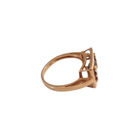 BAGUE RECTANGULAIRE EN OR 18K, SAPHIR ET DIAMANTS.