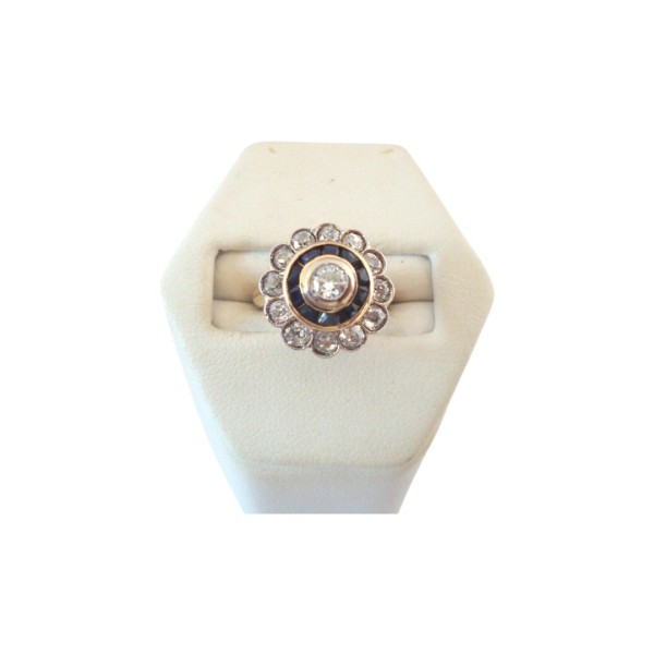 BAGUE RONDE SAPHIRS ET DIAMANTS EN OR 18K