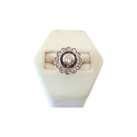 BAGUE RONDE SAPHIRS ET DIAMANTS EN OR 18K