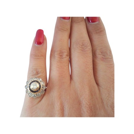 BAGUE RONDE SAPHIRS ET DIAMANTS EN OR 18K