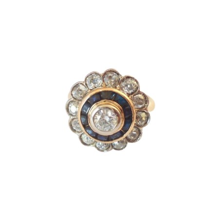 BAGUE RONDE SAPHIRS ET DIAMANTS EN OR 18K