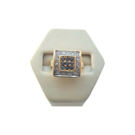 BAGUE CARRÉE SAPHIRS ET DIAMANTS EN OR 18K