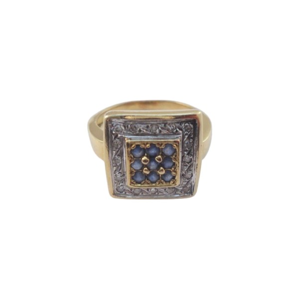 BAGUE CARRÉE SAPHIRS ET DIAMANTS EN OR 18K