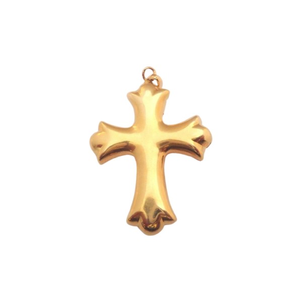 PENDENTIF CROIX PIERRE ROUGE EN OR 18K