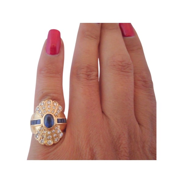 BAGUE OVALE SAPHIRS ET DIAMANTS EN OR 18K