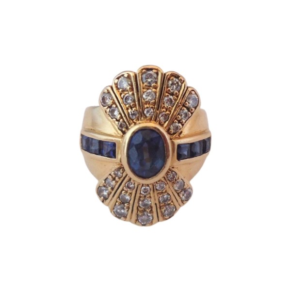 BAGUE OVALE SAPHIRS ET DIAMANTS EN OR 18K