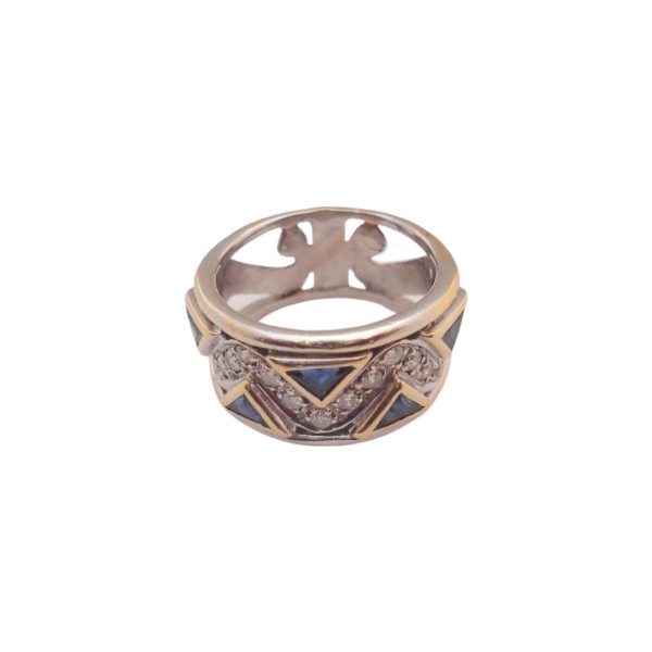 BAGUE JONC SAPHIRS ET DIAMANTS EN OR 18K