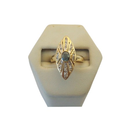 BAGUE MARQUISE SAPHIR ET DIAMANTS EN OR 18K