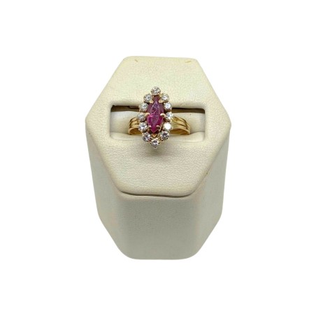 BAGUE MARQUISE RUBIS ET DIAMANTS EN OR 18K