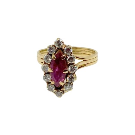 BAGUE MARQUISE RUBIS ET DIAMANTS EN OR 18K