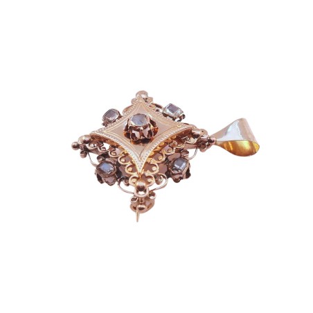 PENDENTIF BROCHE EN OR 18K, DIAMANTS.