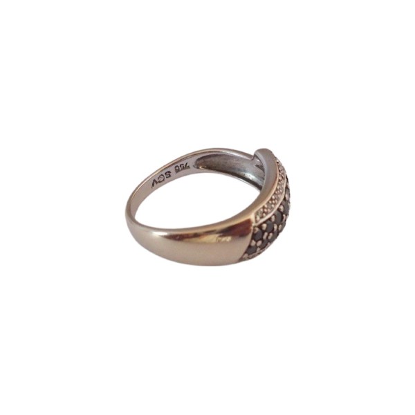 BAGUE JONC DIAMANTS NOIRS ET BLANCS EN OR 18K