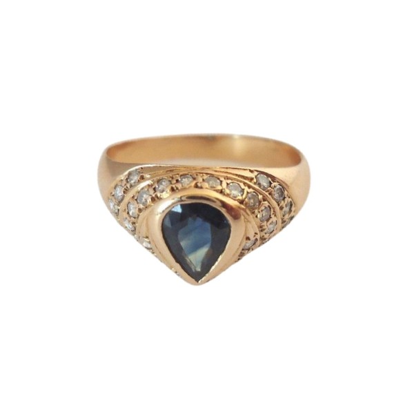 BAGUE SAPHIR ET DIAMANTS EN OR 18K