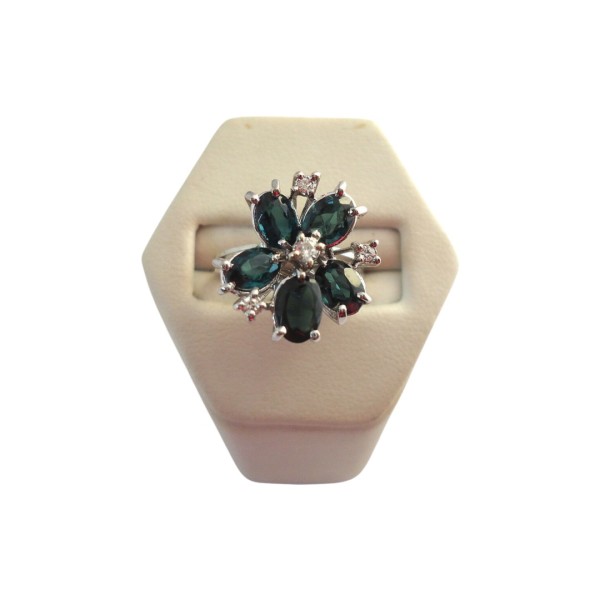 BAGUE FLEUR EN OR 18K, TOURMALINES ET DIAMANTS.