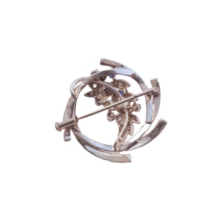 BROCHE RONDE PERLES, SAPHIRS ET DIAMANTS EN OR 18K