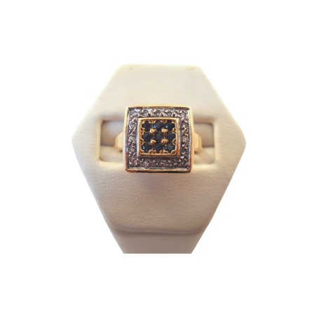 BAGUE CARRÉE EN OR 18K SAPHIRS ET DIAMANTS