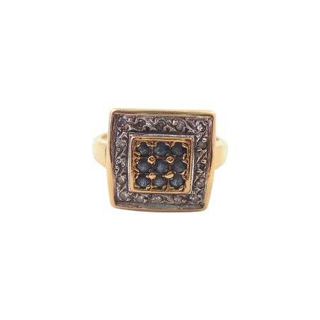 BAGUE CARRÉE EN OR 18K SAPHIRS ET DIAMANTS