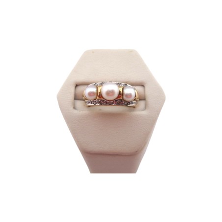 BAGUE EN OR 18K ORNEE PERLES ET DIAMANTS