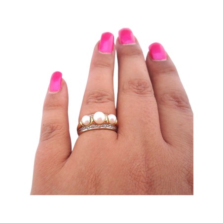 BAGUE EN OR 18K ORNEE PERLES ET DIAMANTS