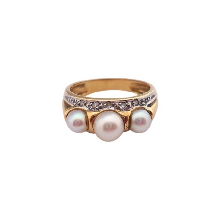 BAGUE EN OR 18K ORNEE PERLES ET DIAMANTS