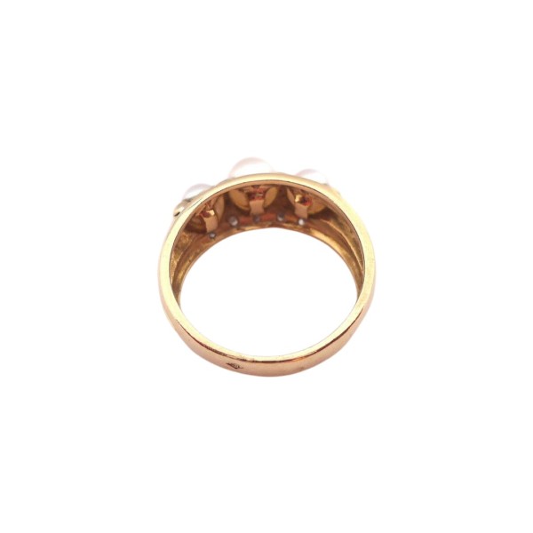 BAGUE EN OR 18K ORNEE PERLES ET DIAMANTS