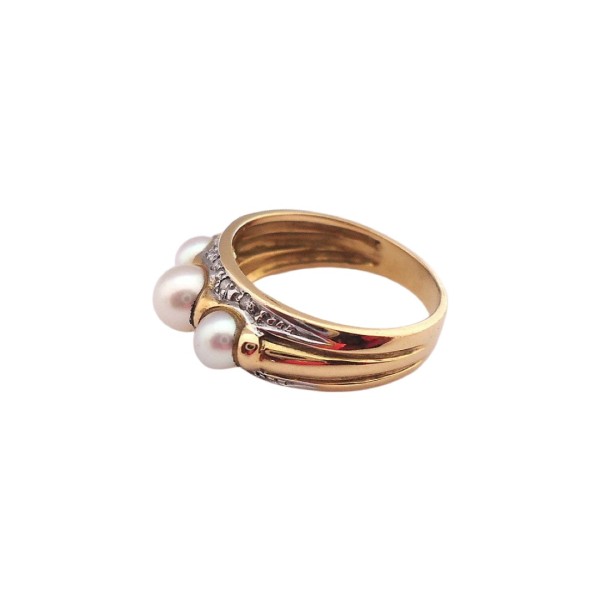 BAGUE EN OR 18K ORNEE PERLES ET DIAMANTS