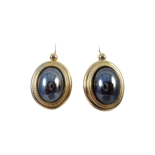 PAIRE DE BOUCLES D'OREILLE EN OR 18K CABOCHON D'HÉMATITE