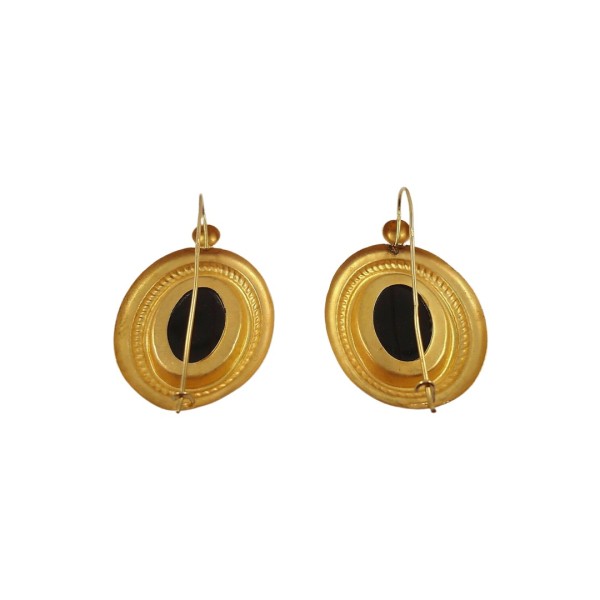 PAIRE DE BOUCLES D'OREILLE EN OR 18K CABOCHON D'HÉMATITE